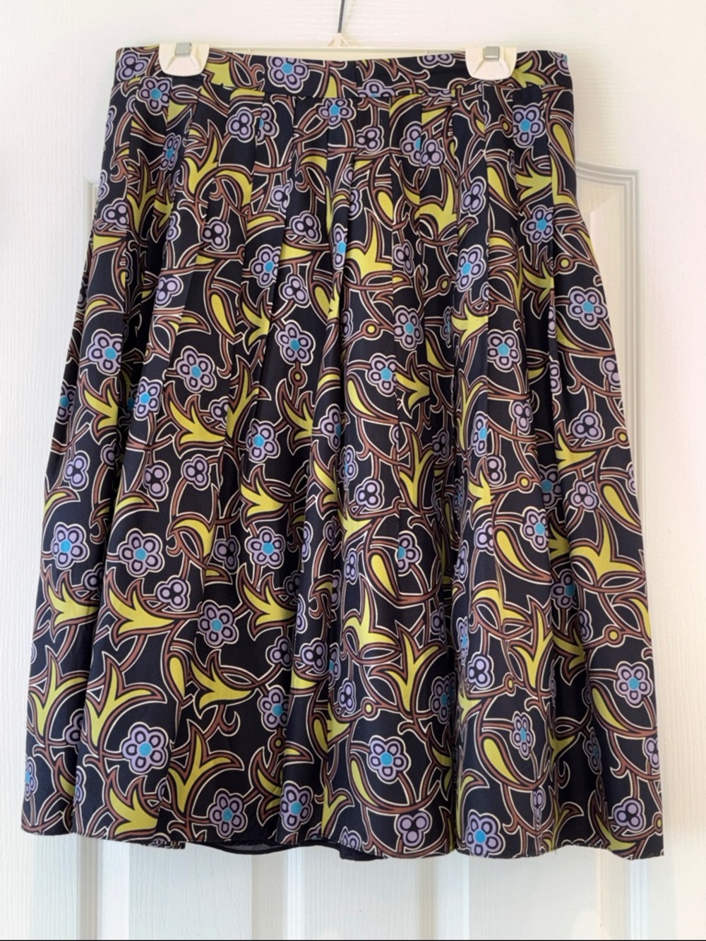 SALE- Saks Fifth Avenue Floral A-Line Skirt in Black, Yellow and Blue